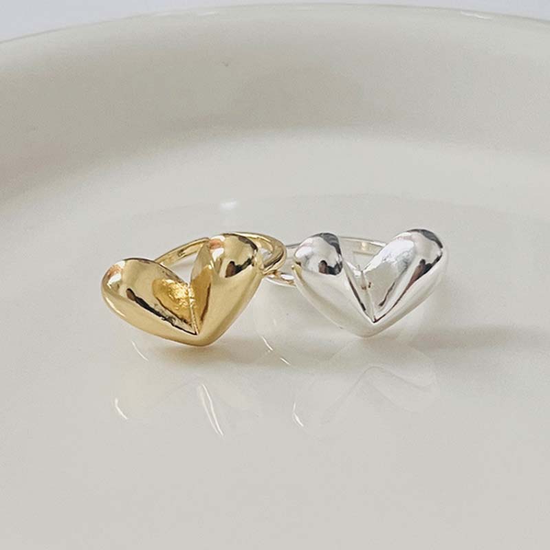 Silver Color Simple Heart Rings for Women Fashion Geometric Vintage Handmade Irregular Love Fingers Ring Sweet OL Jewelry Gifts
