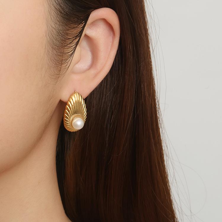 Премиум легкие роскошные серьги из нержавеющей стали с инкрустацией жемчугом женские трендовые универсальные серьги с покрытием 18 карат