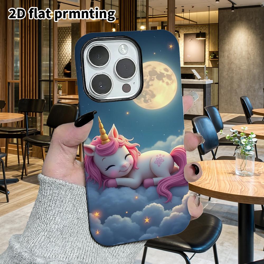 Phone Case: 2D flat design suitable for iPhone 18 17 16 15 14 13 Pro film protective case, couple style, sleeping unicorn, Christmas and Halloween hol