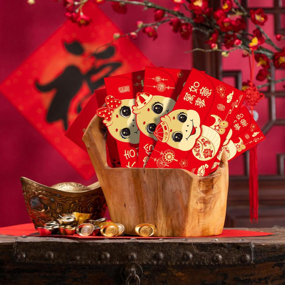 6 шт. Красные конверты Китайский Новый год Карманы для счастливых денег Конверты Красные со змеей 2025 Китайский Праздник Весны Красный карман Хунбао