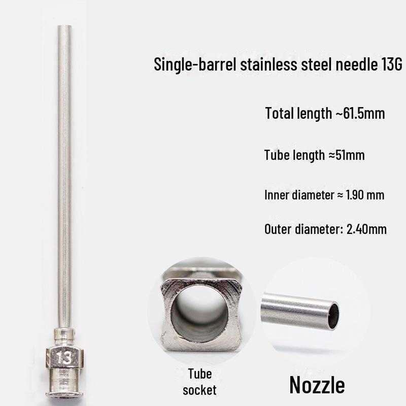 Дозирующая игла из нержавеющей стали с плоским кончиком, общая длина 61,5 мм, длина трубки 50 мм.