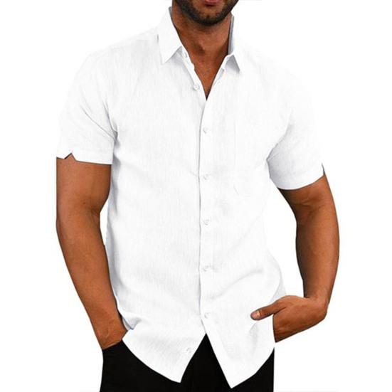 Men Button Down Shirt Short Sleeve Turndown Collar Shirt Summer Beach Shirt with Chest Pocket for Street Tropical Vacation Holiday