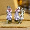 Creative Pink Purple Olive Green Zircon Hoop Earrings Women's Silver Color Circle Earrings Party Wedding Jewelry Gifts