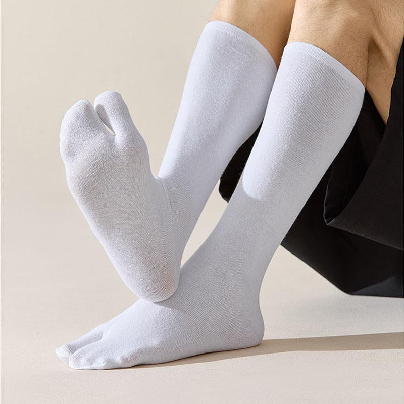 5 пар мужских носков с пальцами, длинные, хлопковые, однотонные, влагоотводящие, дышащие, высокие, мягкие, для вечеринки, платья, носки с двумя пальцами, до икры, джентльменские