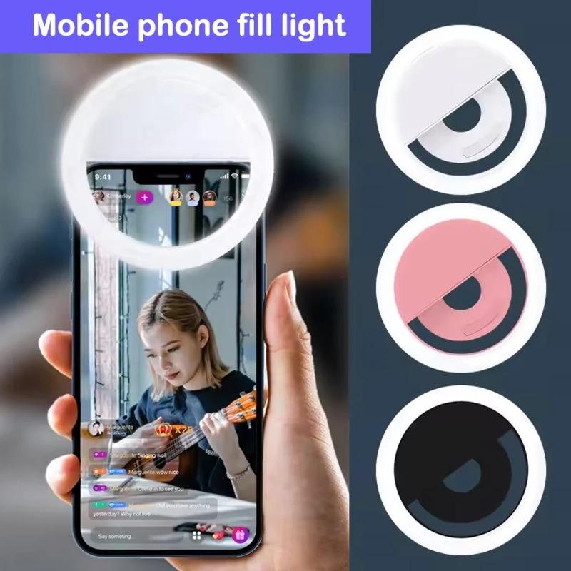 Mini LED Selfie Ring Light USB Rechargeable Portable Clip-On Lamp for Mobile Phone Live Stream Makeup Photography