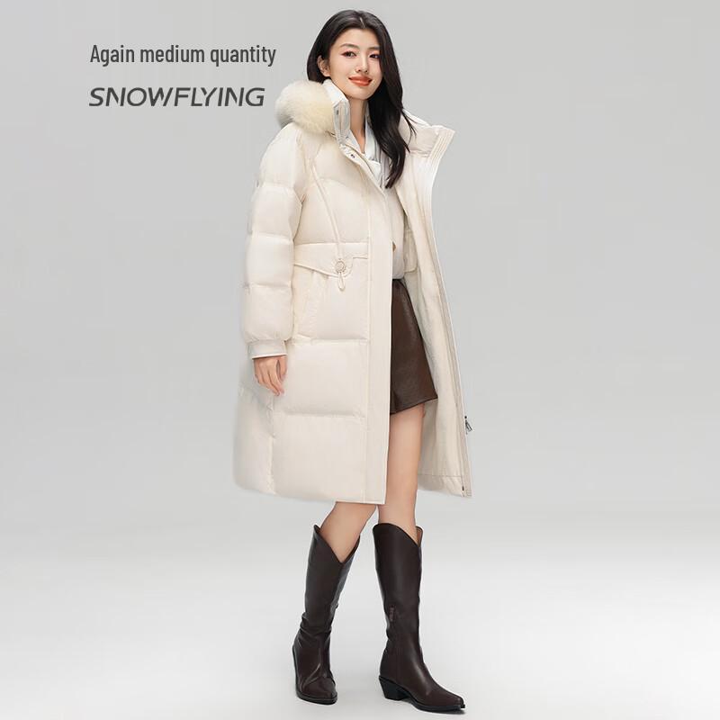 SNOWFLYING Women's Long Hooded Duck Down Jacket with Faux Fur Collar