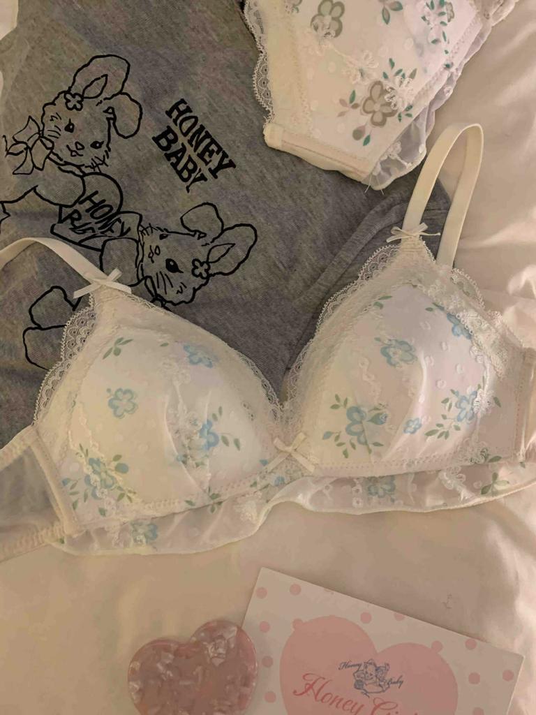 Pastoral Songdo, French thin underwear women's small breasts gather and show breasts, small floral anti-sagging bra without steel ring