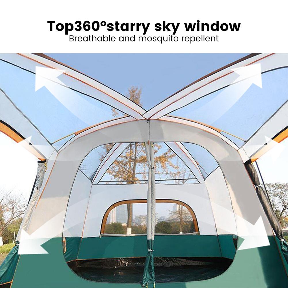 Палатка для кемпинга для всей семьи на 3-12 человек, двухслойная, большого размера, 2 комнаты, утолщенная, водонепроницаемая, для семейного похода, туристическое снаряжение