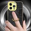For iPhone 16 Pro Case Crocodile Texture Ring Kickstand TPU+Leather Electroplating Phone Cover