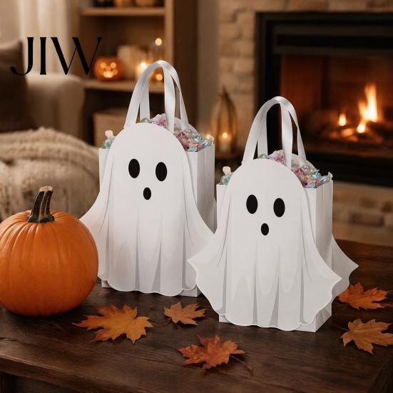 Holiday Snack Bags for School Halloween Ghost Cardboard Gift Bag, Cute Candy Goodie Reusable Small with Handle Birthday, Trick or Treat