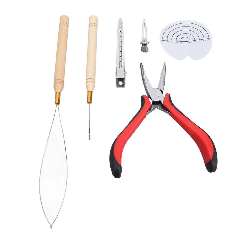 Hair Extension Tool Kit Silicone Rings Curved Hair Plier Wooden Handle Pulling Needle Hook Needle Tr
