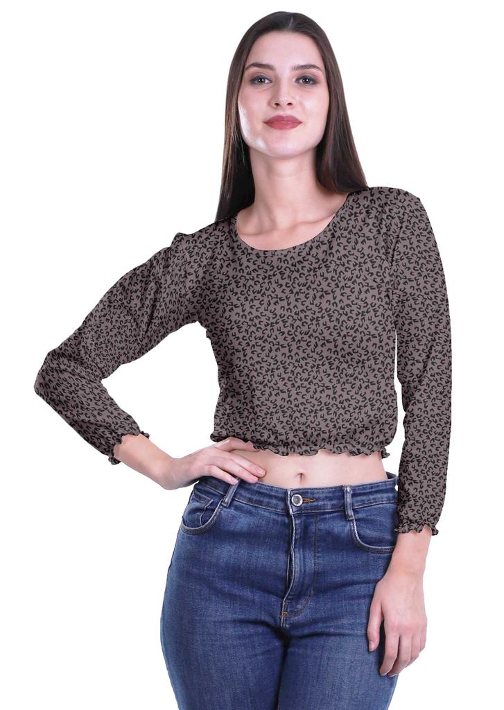 Moomaya Укороченные топы с круглым вырезом и длинными рукавами для женщин из хлопкового джерси T