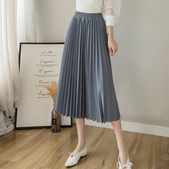 Женская плиссированная юбка, эластичная, высокая талия, однотонная юбка миди, мягкая, дышащая ткань, универсальный стиль, повседневная юбка