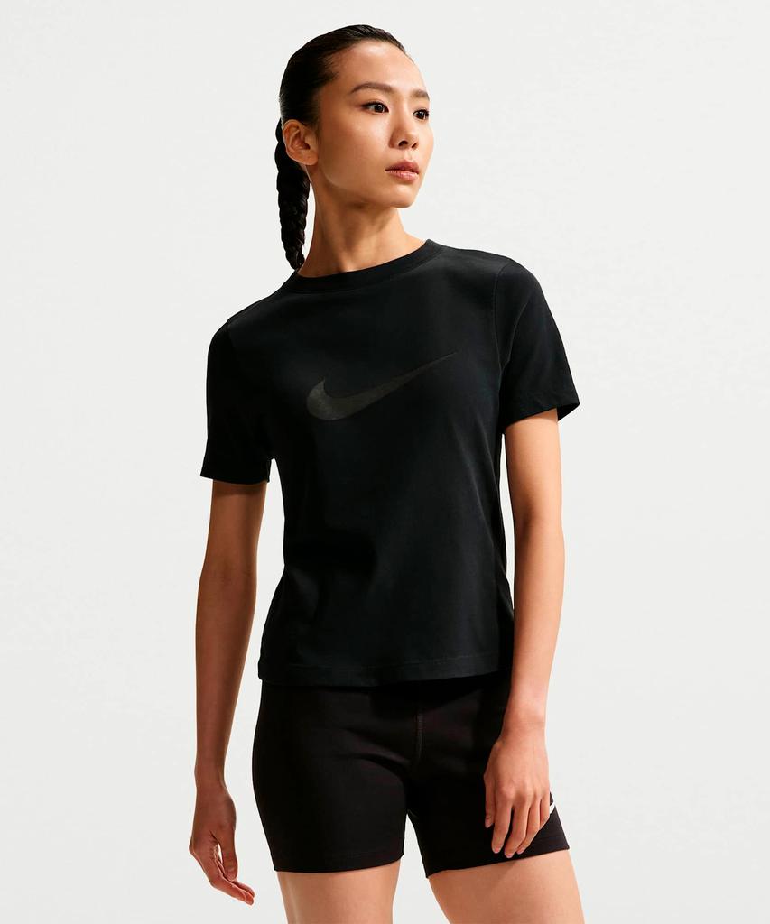 Nike Спортивный топ с коротким рукавом, приталенный, с вырезами и логотипом W - Черный / Io1517-010