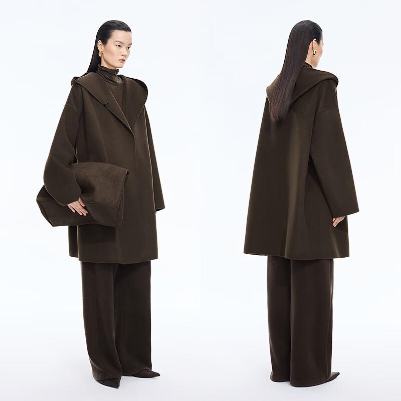 Женское пальто с капюшоном из смесовой шерсти и кашемира JNBY, Зима 2025