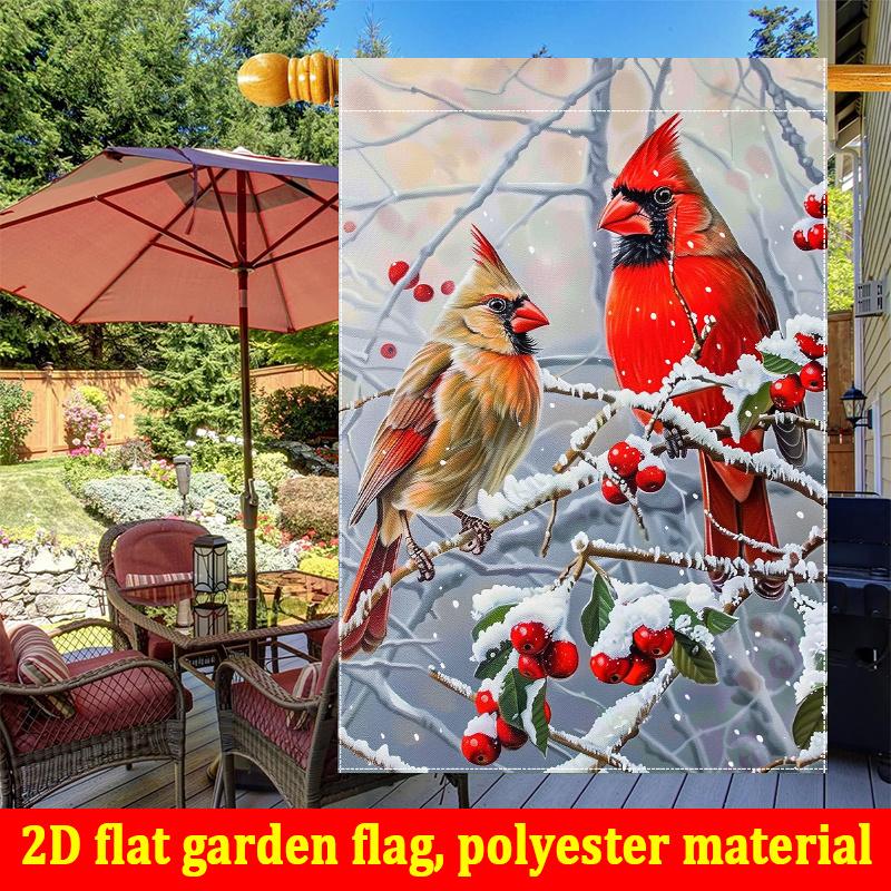 2D Flat, 1pc Winter Snowflake Cardinals Design Christmas Theme-double Sided Garden Flag, Outdoor Decoration, Lawn, Flag Only, 2D Flat Garden Flag, 2D
