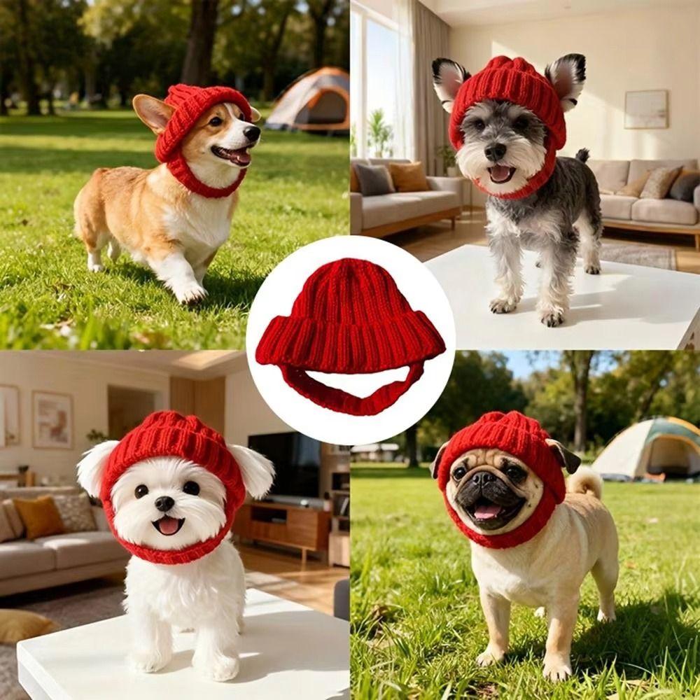 Windproof Pet Knitted Hat Playful Dog Design Winter Dog Cap Warm Dog Beanie Christmas Festival