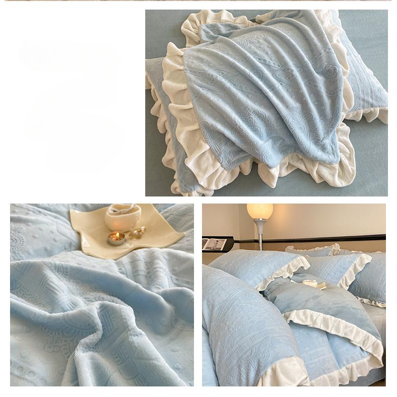 Ins стиль, корейский стиль, резной молочный бархат, кровать из четырех предметов, утолщенное теплое коралловое бархатное зимнее пододеяльник, простыня