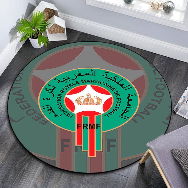 Morocco national football logo Round Rug, Non Slip Washable Circular Carpet For Living Room Bedroom Playroom, Sports Fan Decor, Holiday Birthday Gift