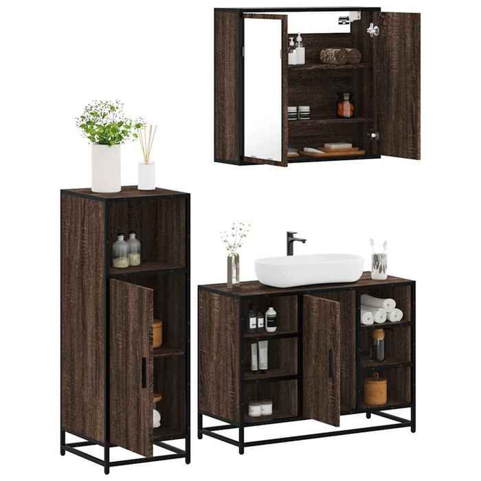VidaXL Ensemble De Meubles De Salle De Bain 3 Pcs Chêne Marron, Armoire De Salle De Bain, Placard De Salle De Bain, Meuble 3300974