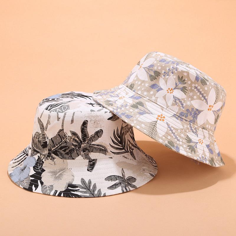 New flower bucket hat women's D printing pot hat summer outdoor flat top versatile sun hat sun protection hat