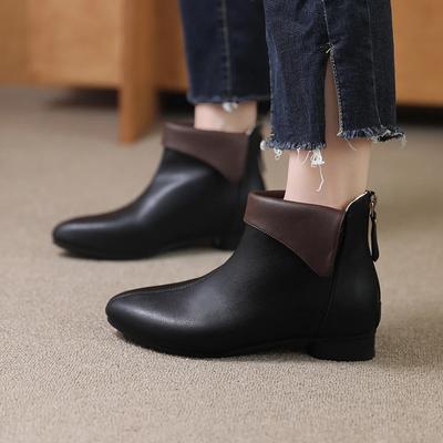 Модные кожаные ботильоны женские на толстом каблуке с застежкой-молнией и острым носком на осень-зиму женские туфли на мягкой подошве короткие ботинки для поездок на работу