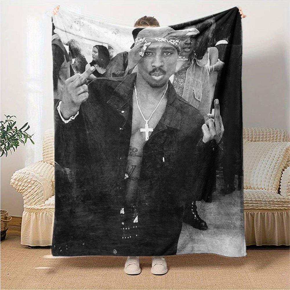 1 шт. Плед в стиле Hip Hop 2Pac, Мягкий, Легкий, Для всех сезонов, Многоцелевой плед для дивана, кровати, офиса и пикников, Французский стиль с культовыми обложками альбомов и цитатами