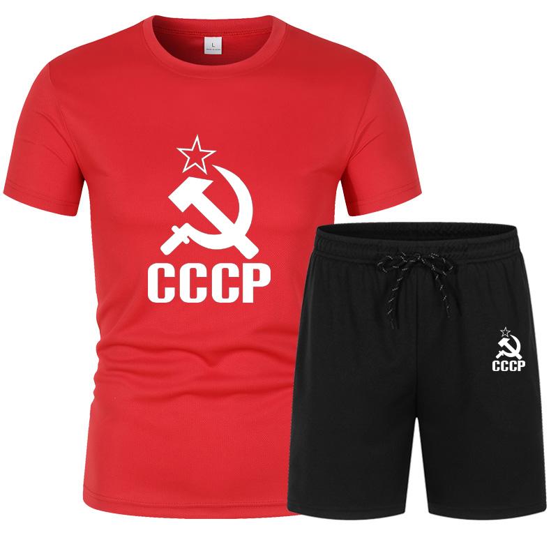 CCCP Summer Clothes Sports Clothes Set Two Pieces T Shirt Shorts Brand Track Clothes Male Runing Sports Suits