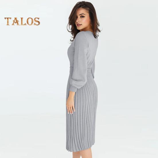 Осеннее женское платье, трикотажное, с круглым вырезом, длинными рукавами, облегающее, со шнуровкой, с узкой талией, длиной до середины икры, эластичное, однотонное, миди-платье-свитер