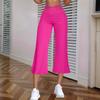 Women's Hollow Belt Trousers Temperament  Flared High Waist 3/4 Pant Casual Fit Wide Capris Leg Pants