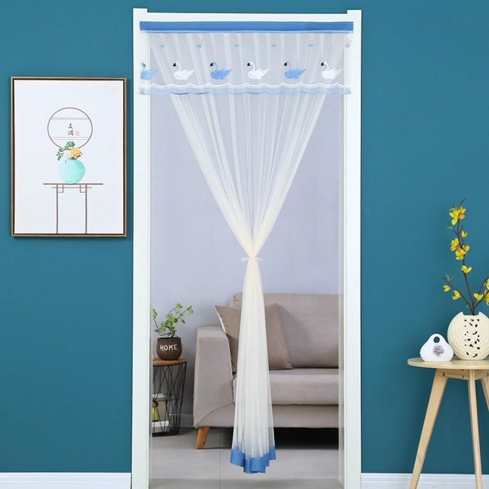 Breathable Lace Screen Door Curtain Self-adhesive Lace Embroidered Door Curtain Kitchen Curtain