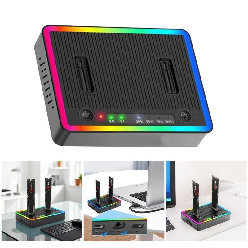 Double Bay Solid Disk Cloner Reader M.2 Duplicator USB3.2 20Gbps Double Protocol Enclosure for Fast Speed Data Transfer