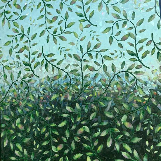 Iridescent Window Film Green Leaf Flower Pattern Non-Adhesive Glass Sticker Reusable Privacy Film