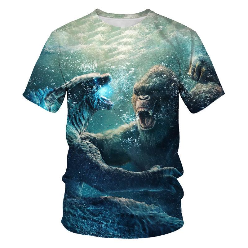 Summer Round Neck 3D Godzilla Pattern Printed Top Fashionable Casual Short Sleeved Children's Boy T-shirts