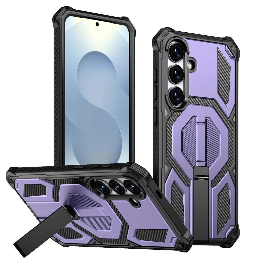 For Samsung Galaxy S25 Magnetic Case Rotating Kickstand PC + TPU Shockproof Drop-proof Phone Cover