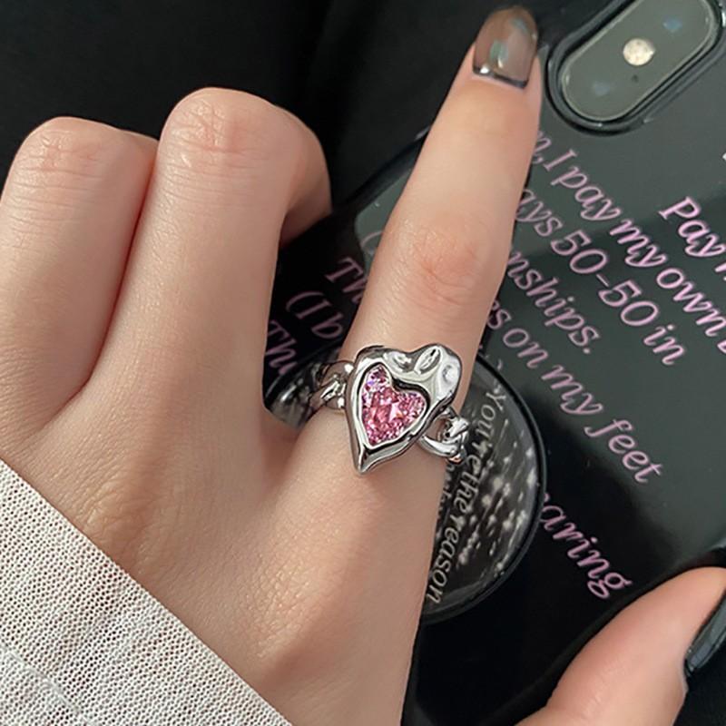 Y2K Pink Crystal Bowknot Zircon Rings for Women Fashion Sweet Lovely Girl Open Adjustable Ring Kpop Party Jewelry Gift 2023