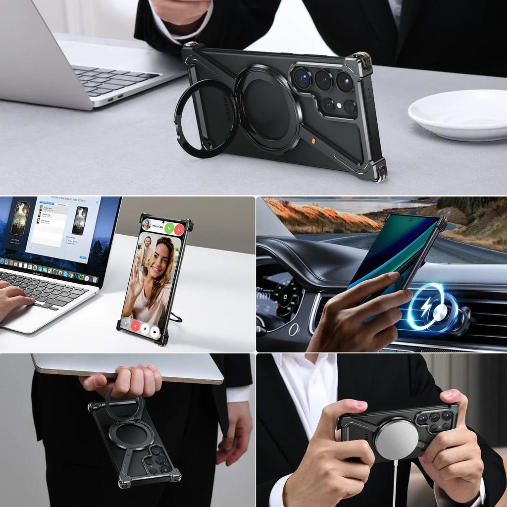 Металлическая магнитная чехол-бампер Oatsbasf для Samsung Galaxy S24/S24+/S24 Ultra, супертонкий, безрамный, с воздушной подушкой