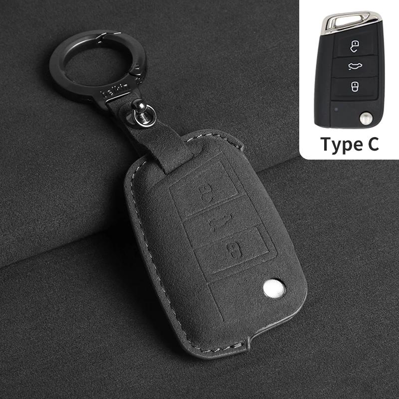 Suede Car Flip Key Case Cover for VW Volkswagen Golf 7 MK7 Tiguan MK2 T-roc Skoda Octavia Kodiaq Karoq Seat Ateca Leon Passat