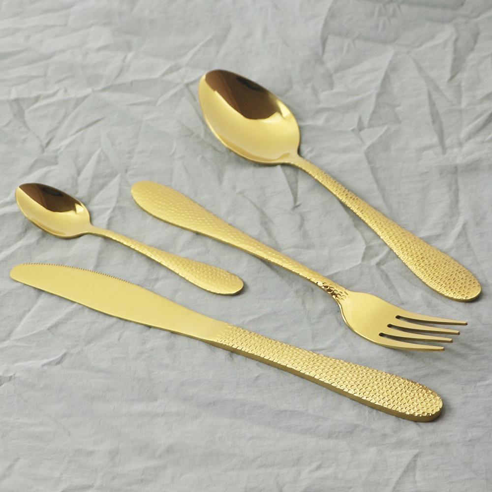 6People Gold Cutlery Set Knife Fork Tea Spoon Tableware High Quality Stainless Steel Dinnerware Home Kitchen Flatware Silverware