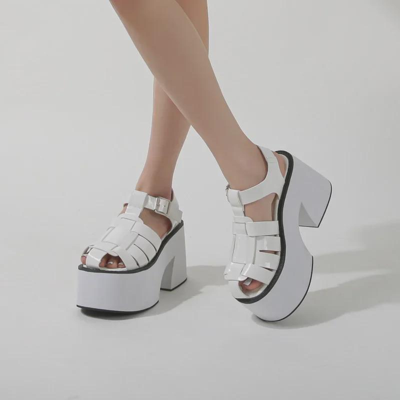 2025 Летние водонепроницаемые римские сандалии на толстой платформе 11 см с высоким каблуком для широких ног