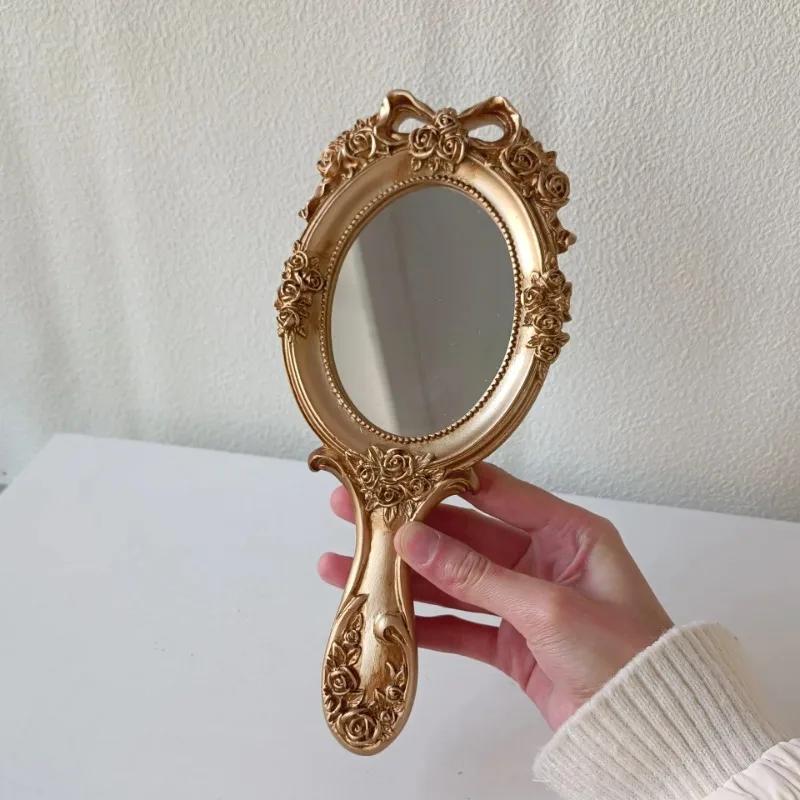 European Style Retro Handheld Mirror Vintage Makeup Vanity Hand Mirror Spa Salon Mirror Desktop Makeup Tools