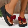 Модные Милые Красные Банты Высокий Каблук Шлепанцы Женские Модные Открытый Носок Танкетка Летние Шлепанцы Дама Новые Противоскользящие Легкие Слайдеры Mujer