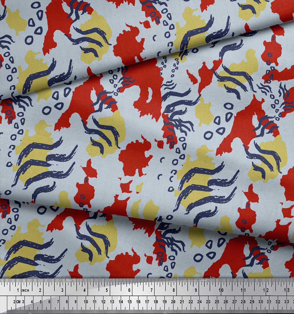 Soimoi Red Japan Crepe Satin Fabric Zebra & Leopard Animal Skin Print Fabric by the Metre 42 Inch
