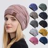 Slouchy Winter Warm Unisex Fleece Plush Lined Checkered Knit Slouchy Hats Thick Skull Chunky Beanie Cap