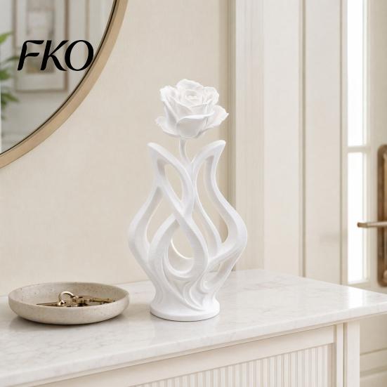 Space-saving Desk Decoration 3D Printed Rose Sculpture, Hollow Vase Floral Art Figurine with Matte Finish, Artistic Flower Sculpture Minimalist