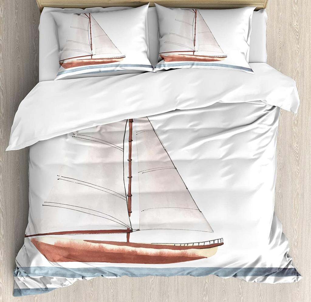 Beach Boat Houses Printed Comfort Duvet Cover Pillow Case Home Textile Quilt Cover Boy Kid Teen Girl Luxury 3pcs Bedding Set