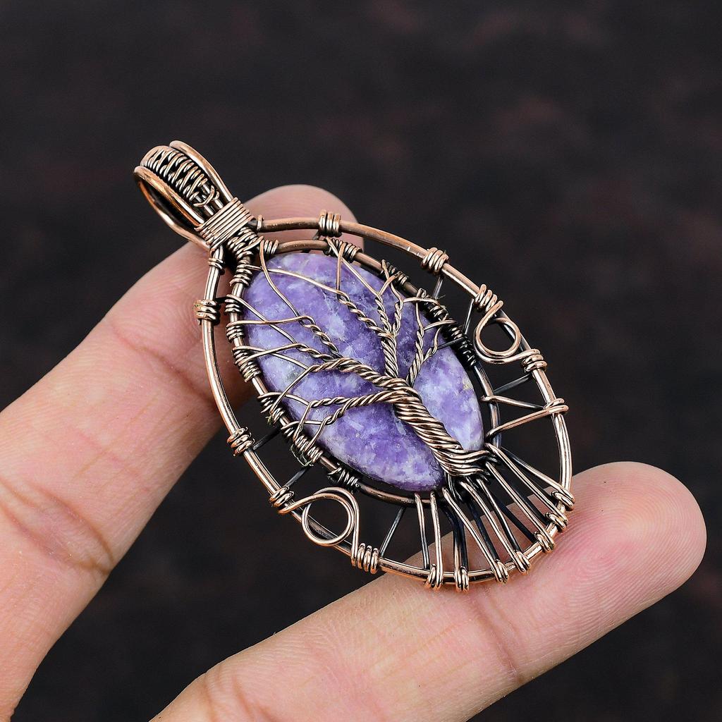 Tree Of Life Lepidolite Pendant Copper Wire Wrapped Pendant Tree Of Life Jewelry Handmade Pendant Gemstone Copper Jewelry Pendant For Gifts