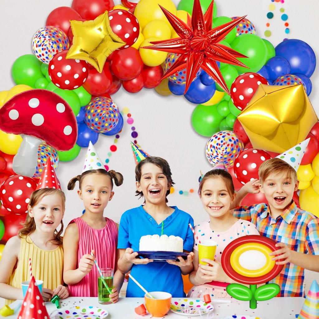 Super Theme Red Yellow Green Star Cloud Mushroom Foil Balloon Garland Baby Shower Kids Birthday Party Decoration Supp