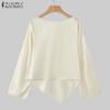 ZANZEA Women Vintage Satin Lapel Long Sleeve Irregular Hem Blouses