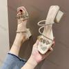 Fashion Women Fashion Rhinestone High Heel Sandals Summer Ladies Sexy Sandals Female Leather Sandals Plus Size 34-40 Zapatos De Mujer